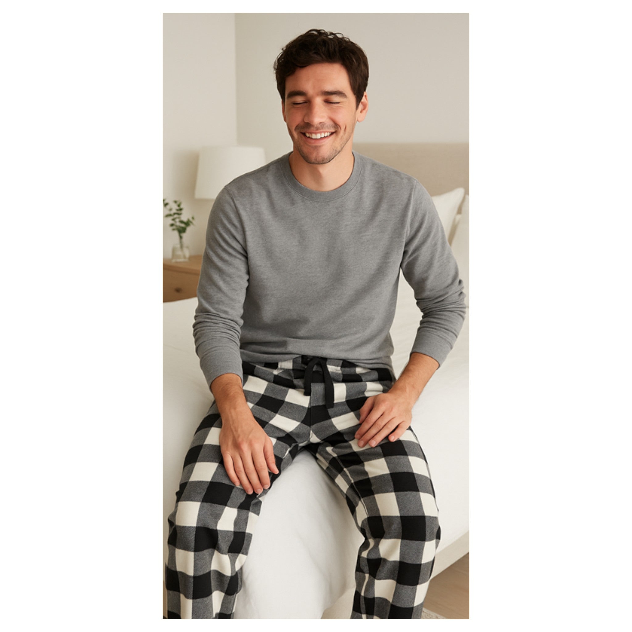 Men's grey and black check lounge pants trousers – soft pajama bottoms with relaxed fit